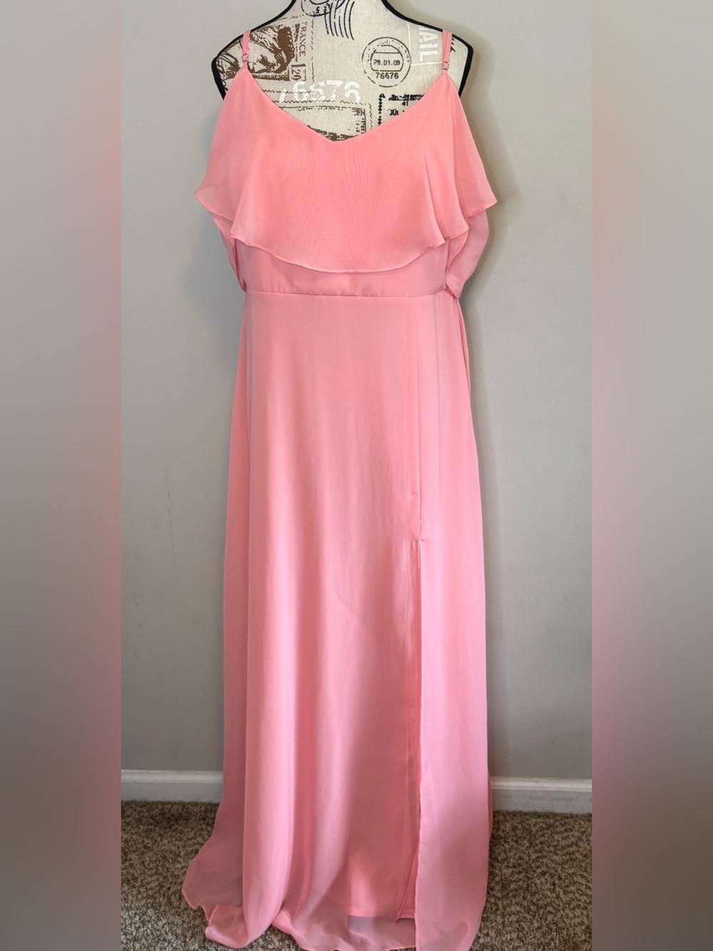 NWT - Birdy Grey Pink Ruffle-Trim Maxi Dress - Size XXL